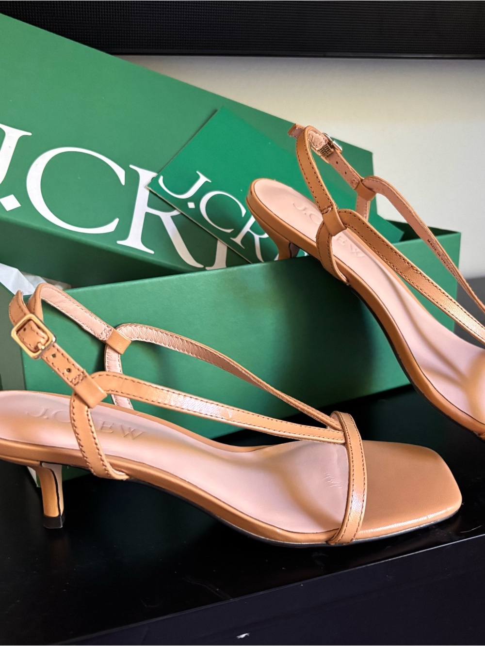 J. Crew Tan Leather Slingback Kitten Heel Sandals